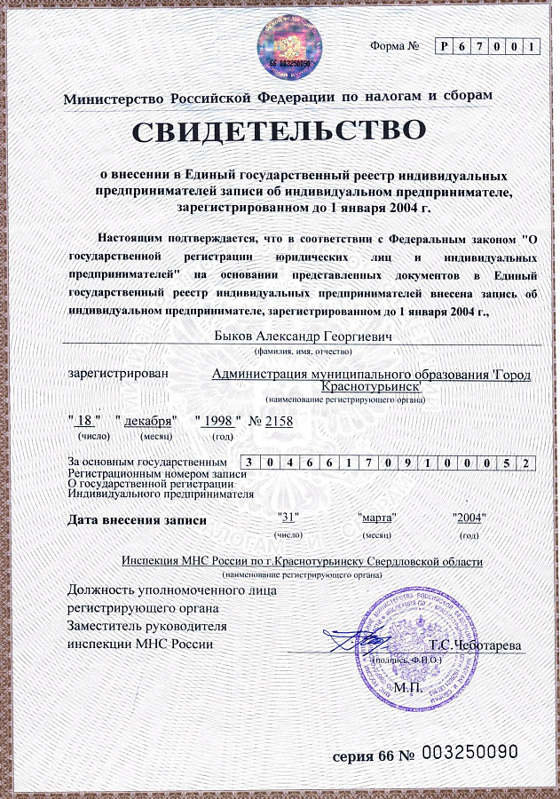 Свидетельство ЕГРИП