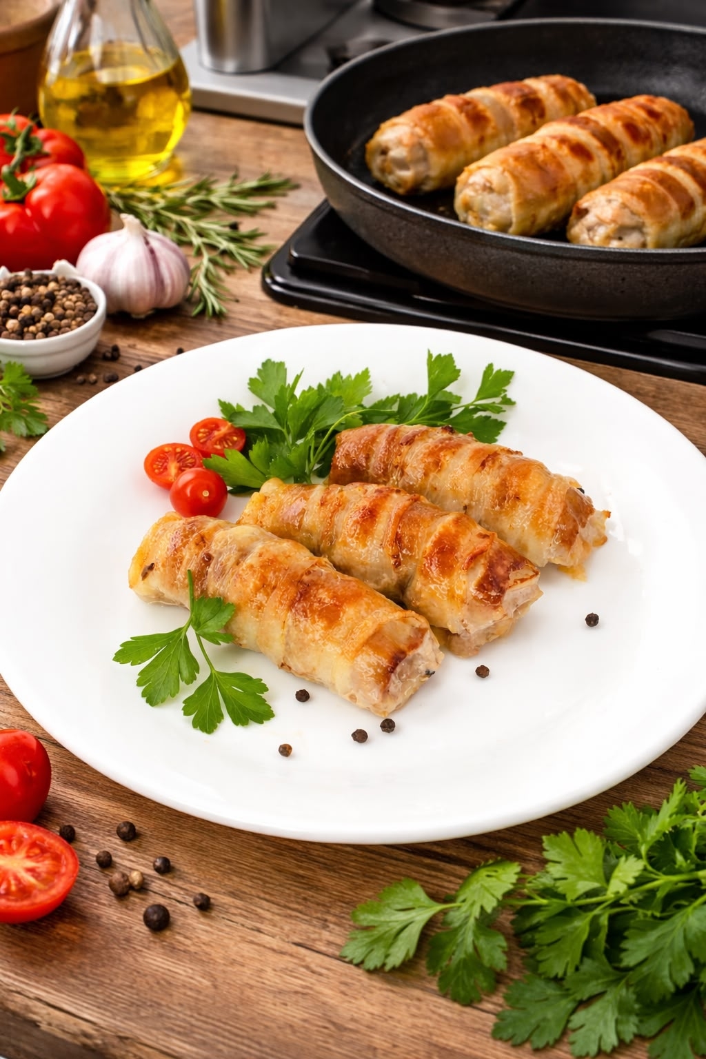 Мясной рулет с сыром в беконе