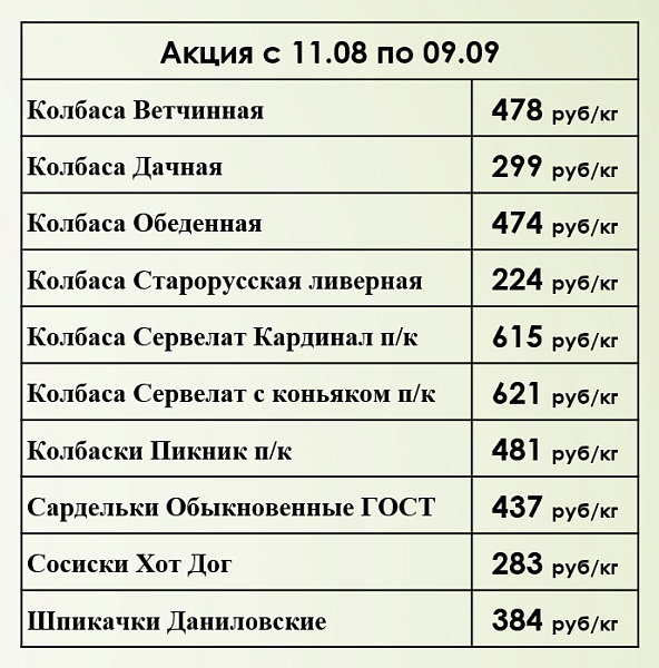 Акция с 11 августа по 9 сентября в наших фирменных магазинах